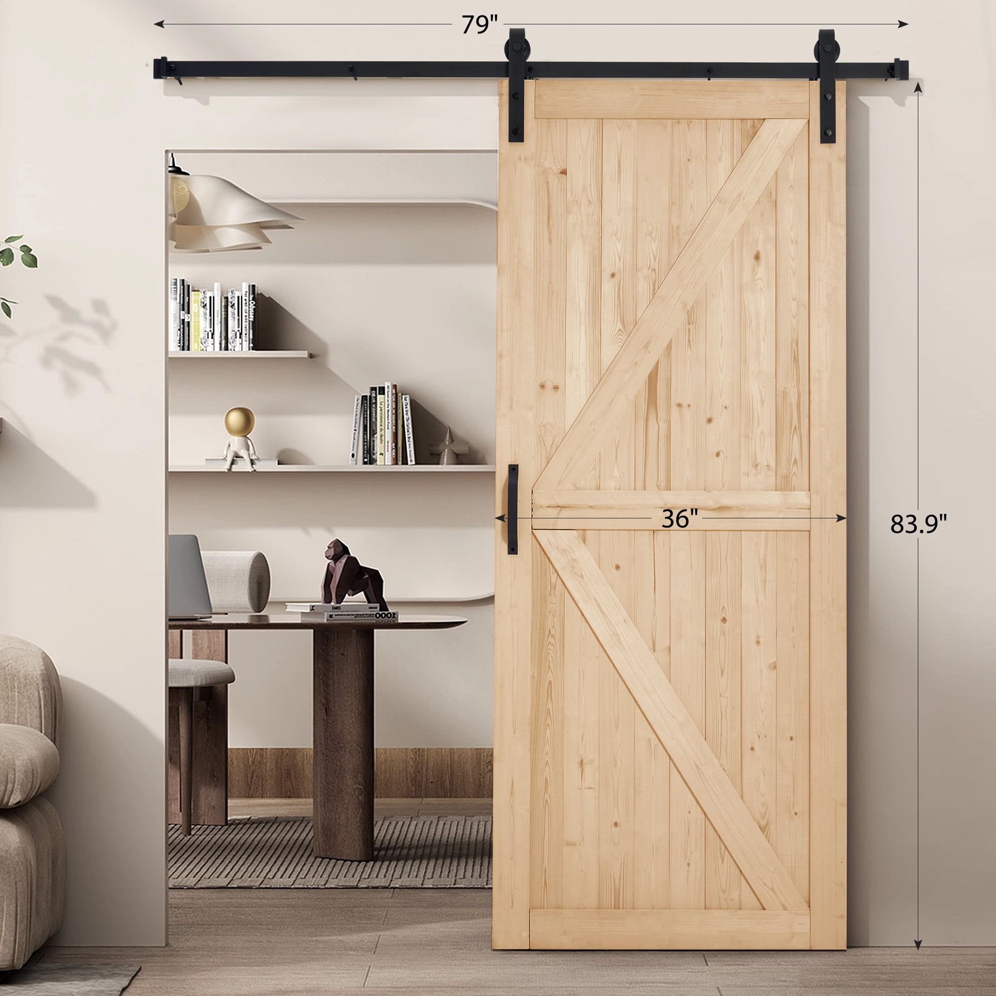 MELLCOM 36x84in Spruce Sliding Barn Door with 6.6FT Hardware Kit, DIY Stainable for Closet & Interior Rooms, Natural