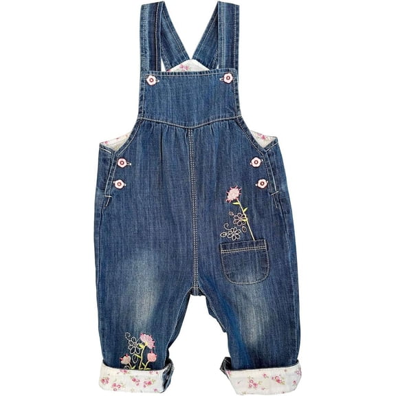 Peacolate 3Months-3Years Baby Girls Denim Overalls Embroidery Butterfly Bib Pants Jeans Jumpsuit,3-6Month,Flower
