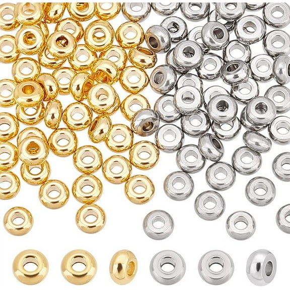 100pcs 2 Colors 4mm Tiny Flat Round Spacer Beads Stainless Steel Beads Bead Metal Bead Smooth Beads for Jewelry Making Findings Golden and Stainless Steel Color Colorful