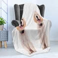 thumbnail image 4 of Golden Retriever Soft Flannel Fleece Throw Blanket, 2 Emotional Poses of a Young Panting Domestic Puppy Happy and Playful, Cozy Plush for Indoor and Outdoor Use, 50" x 60", Multicolor, by Ambesonne, 4 of 5