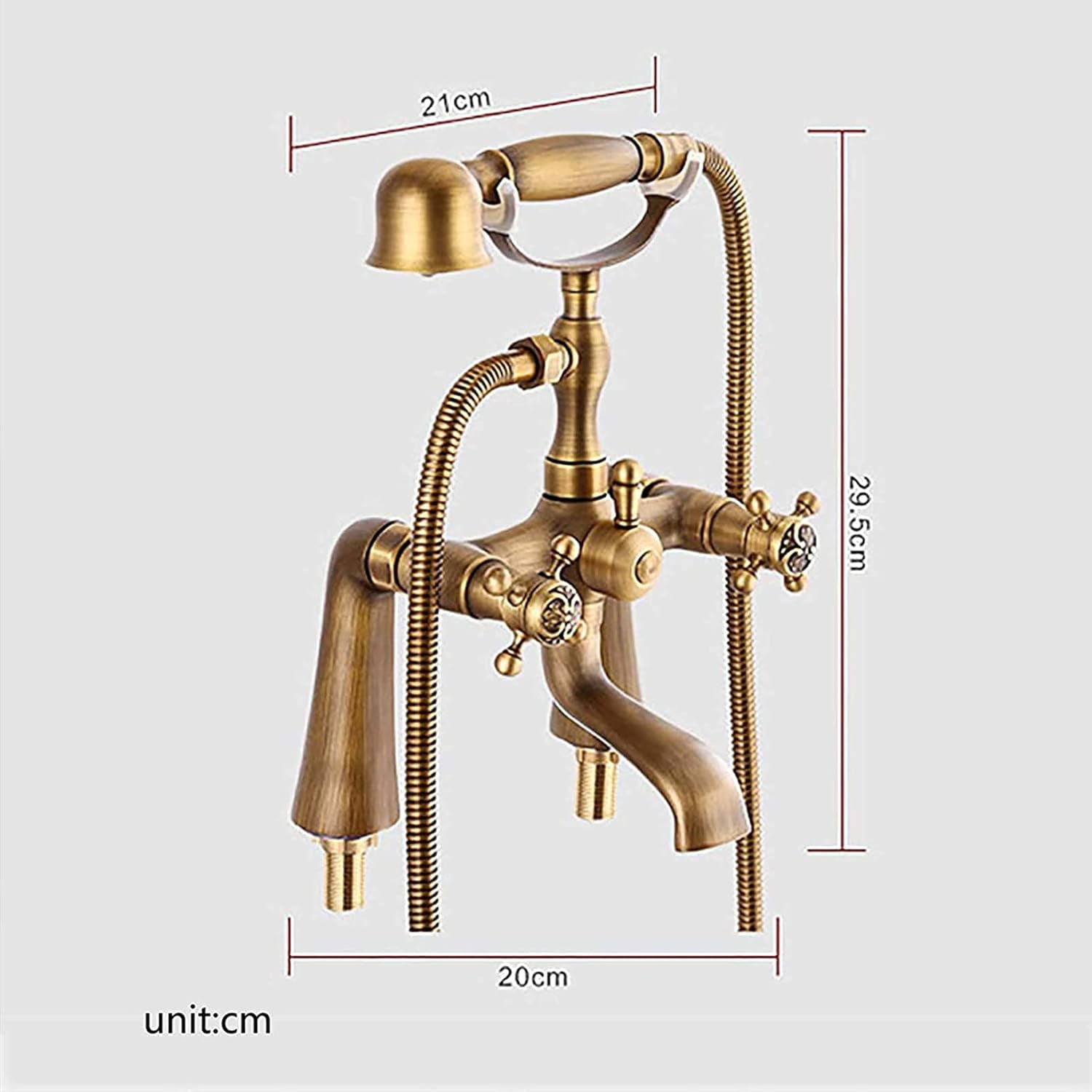 Bathtub Faucet with Handheld Shower, Wall Mounted Retro Style Tub and Shower Faucet Double Cross Handles Tub Faucet Brass Bathroom Mixer Tap
