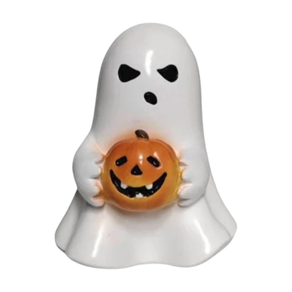 Halloween Ghost Figurine, Resin Polished Cute White Ghost Statue Holding Pumpkin or Red Heart, Small Tabletop Halloween Decor for Home Office Mantel Tiered Tray Fall Spooky Party Ornament