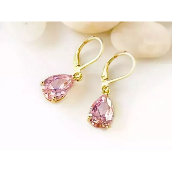 3Ct Pear Cut Lab-Created Pink Sapphire Drop Dangle Earrings 14K Yellow Gold Over