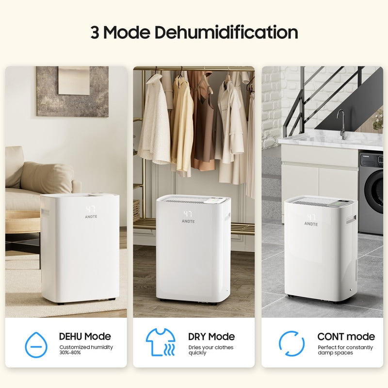 120 pt. 6500 sq.ft. Portable Dehumidifier in White with Bucket, Smart Humidity Control