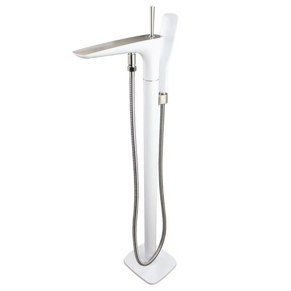 Transolid T4250-WH/BN Blythe Floor Mounted Tub Filler with Hand Shower in White/Brushed Nickel
