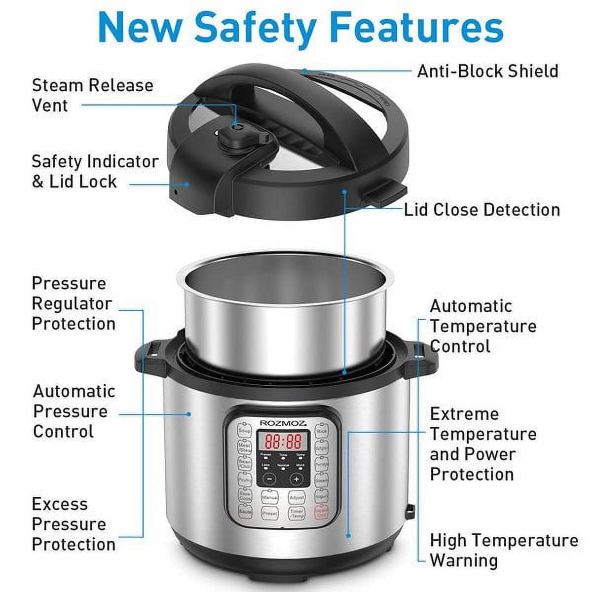 Rozmoz One-Touch Instant Pot, 16-in-1 Electric Pressure Cooker with 16  Preset Functions, Time/Temp Free Control, 6.2 Qt Large Capacity, Stainless  Steel Safety Material 