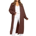 thumbnail image 1 of Manteau d'Automne Hiver pour Femmes Couleur Unie Mode Manteau Extérieur Trench Col Rond Cardigan Mi-Long Chaud Ouvert Manteau Manches Longues Tricoté, 1 of 6
