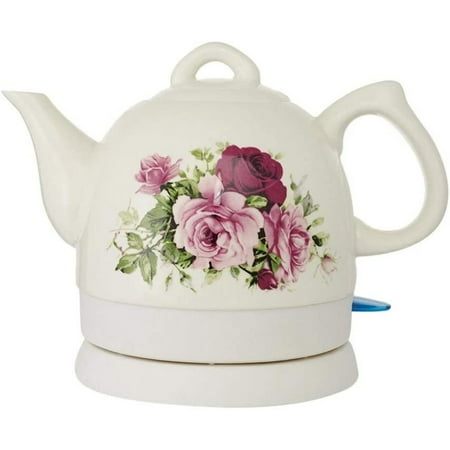 

White Country Rose Ceramic Kettle - 1L | Cordless kettle with design | Fast boiling with anti-limescale properties | From Jean Patrique
