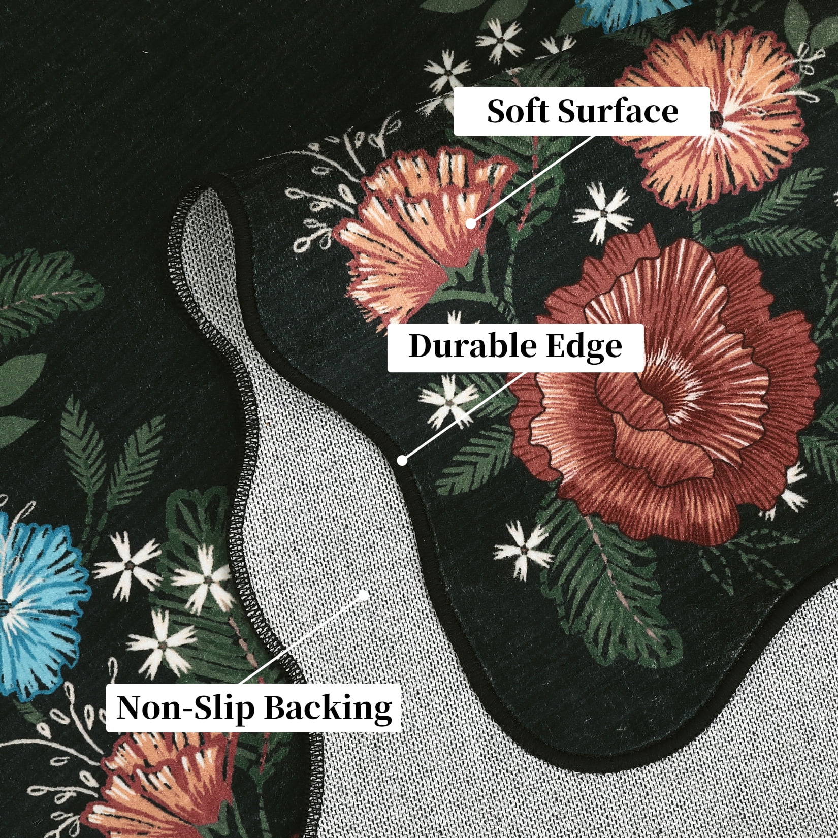 Garvee 10'x13' Floral Area Rugs, Washable Boho Rugs Ultra Soft Print Carpet, Non-Slip Low Pile Rug Stain Resistant Distressed Indoor Rugs for Living Room Bedroom Dining Room, Black