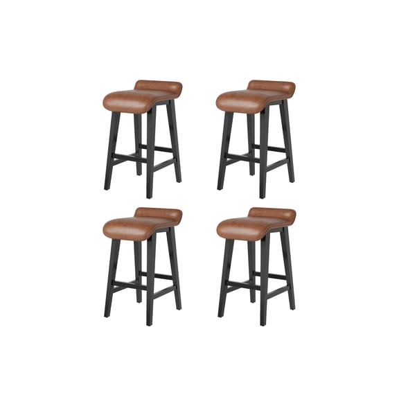 Modern Counter Height Bar Stools Set of 4 – 26.2" PU Leather Upholstered, Sturdy Wood Frame, Wide Seat, Ideal for Kitchen Island & Counter Bar – Brown