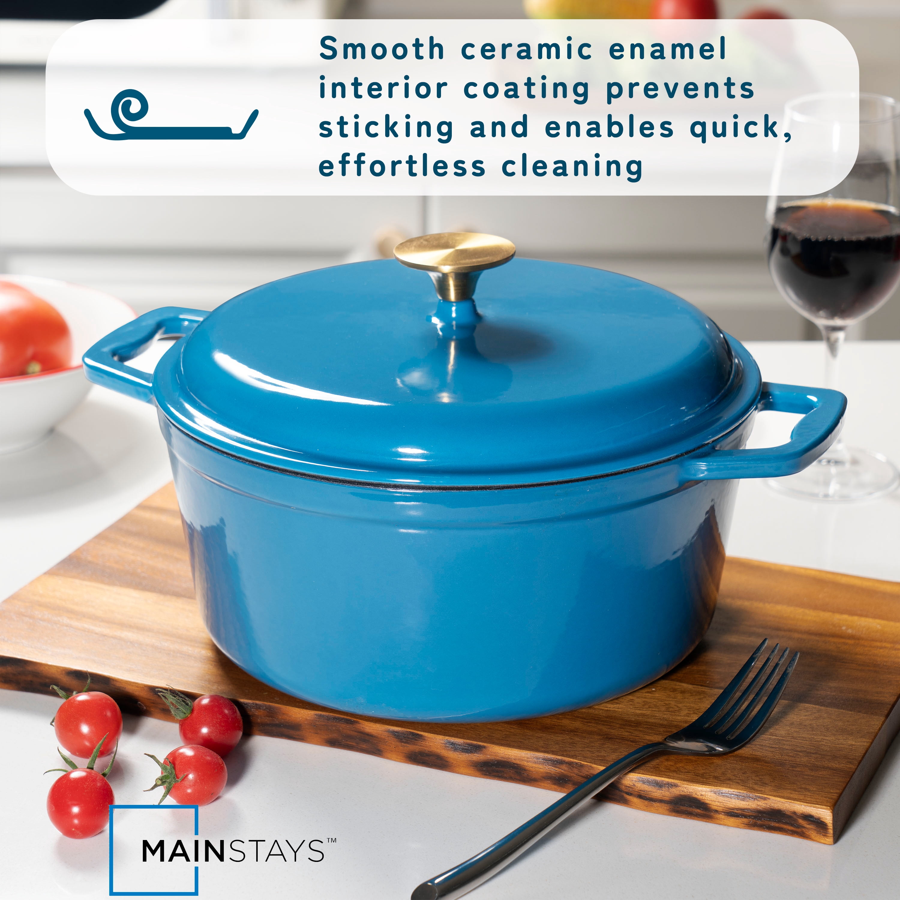 Cocotte en fonte émaillée antiadhésive Mainstays 4,75 L, bleue - 1 unité