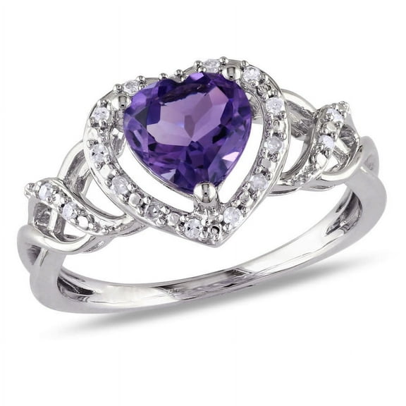 AMOUR 1/10 CT TW Diamond and Amethyst Open Heart Crossover Ring In Sterling Silver