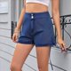 thumbnail image 4 of Shorts Vaqueros Ajustados Elásticos de Cintura Alta con Cordón y Fruncido para Mujer Azul Oscuro XL, 4 of 9