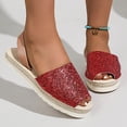 thumbnail image 2 of Rokment Bling Sequin Platform Sandals for Women with Back Strap Bridal Sparkly Leather Peep Toe Espadrilles Chunky Heels Slingback Dressy Summer Shoes Red Size 8.5, 2 of 5