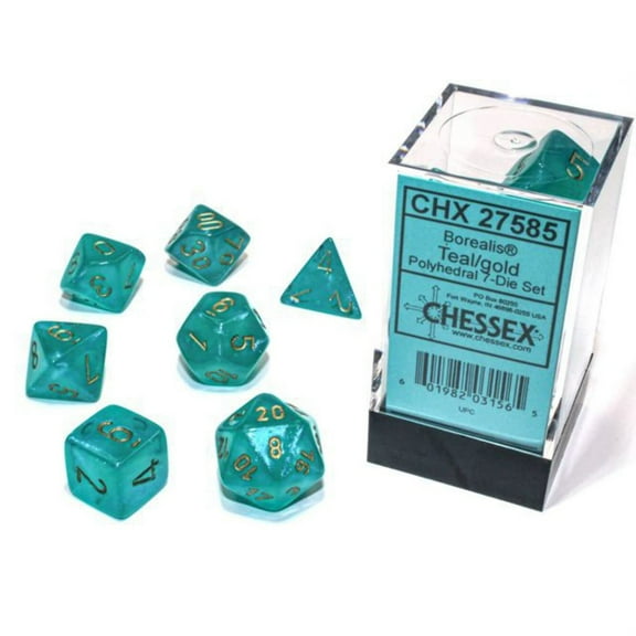Chessex Polyhedral 7-Die Set - Borealis Teal/Gold with Luminary 27585 (CHX27585)