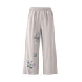 thumbnail image 4 of Tbopshirt Pants for Women Elastic Waist Floral Embroidery Wide Leg Capri Pants Side Pockets Textured Casual Trousers,Gray,M-4XL, 4 of 6