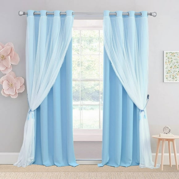 Cortinas SOFJAGETQ, 132 x 229 cm, doble capa, azul, 2 paneles