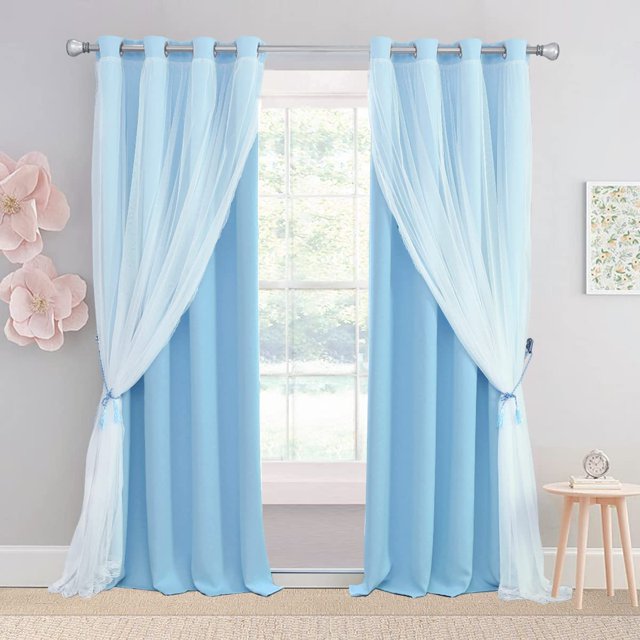Cortinas SOFJAGETQ, 132 x 229 cm, doble capa, azul, 2 paneles