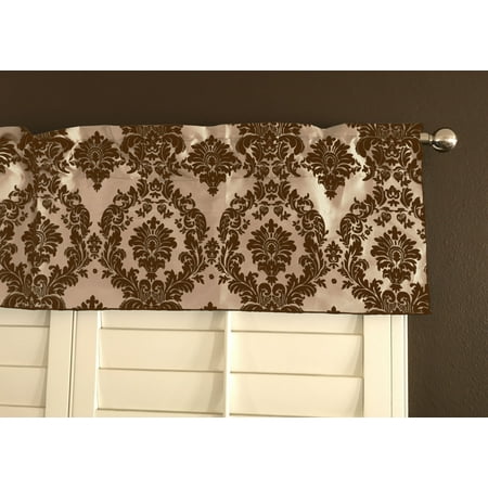 - flocking damask taffeta window valance 56 wide brown on beige