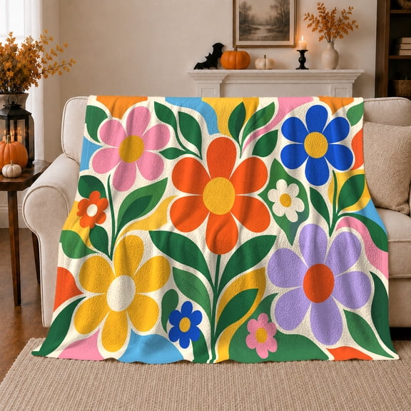 Retro Floral Daisy, Cozy Friendship Quote Scene, Warm Flannel Blanket for Living Room and Reading Nook with Detailed Artwork, Art Lovers Appreciation Gift, Artistic Home Decor