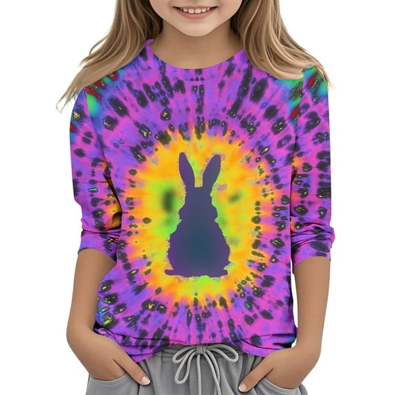Cowsor Tween Boys Girls Easter Graphic Printed 3/4 Sleeve Crew Neck Basic Tee Lightweight Casual Layering Top for Kids
