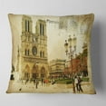 thumbnail image 2 of Designart Notre Dame Cathedral Vintage Card - Contemporary Throw Pillow - 18x18, 2 of 5