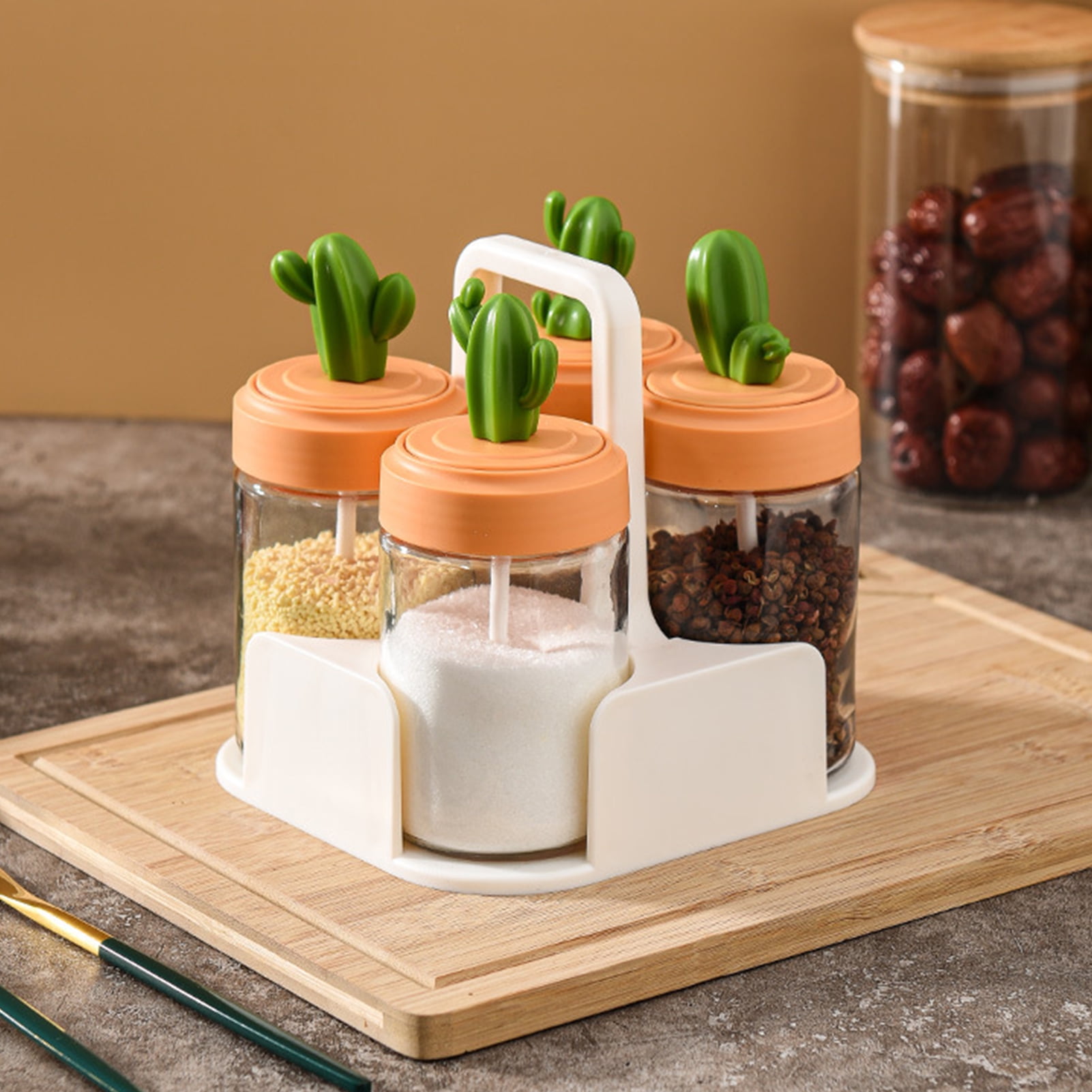Spice Jar Condiment Storage Seasoning Bottle Container Kitchen Box With Spoons 