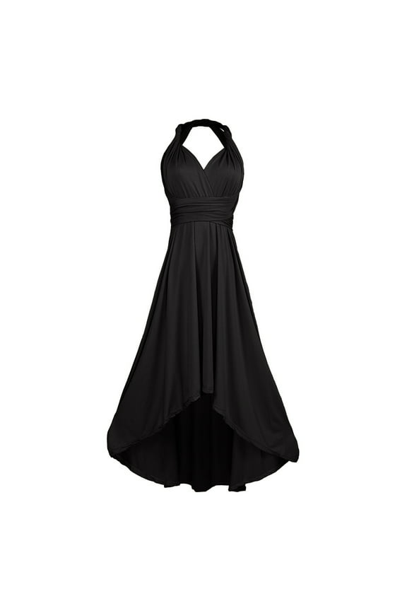 Lu's Chic Women's Evening Gown Summer Hoco Cocktail Prom Banquet Fit and Flare Mid Calf Homecoming Dresses Black 10