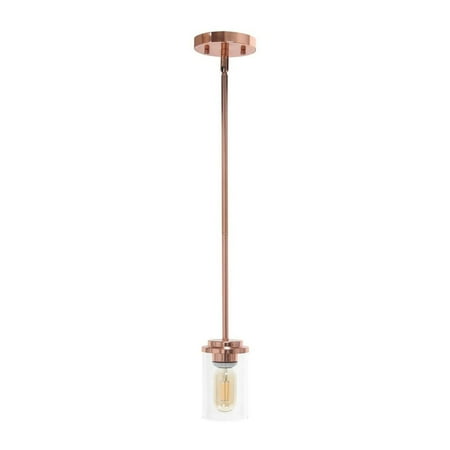 

Lalia Home 1-Light 5.75 Minimalist Industrial Farmhouse Adjustable Hanging Clear Cylinder Glass Pendant Fixture Rose Gold