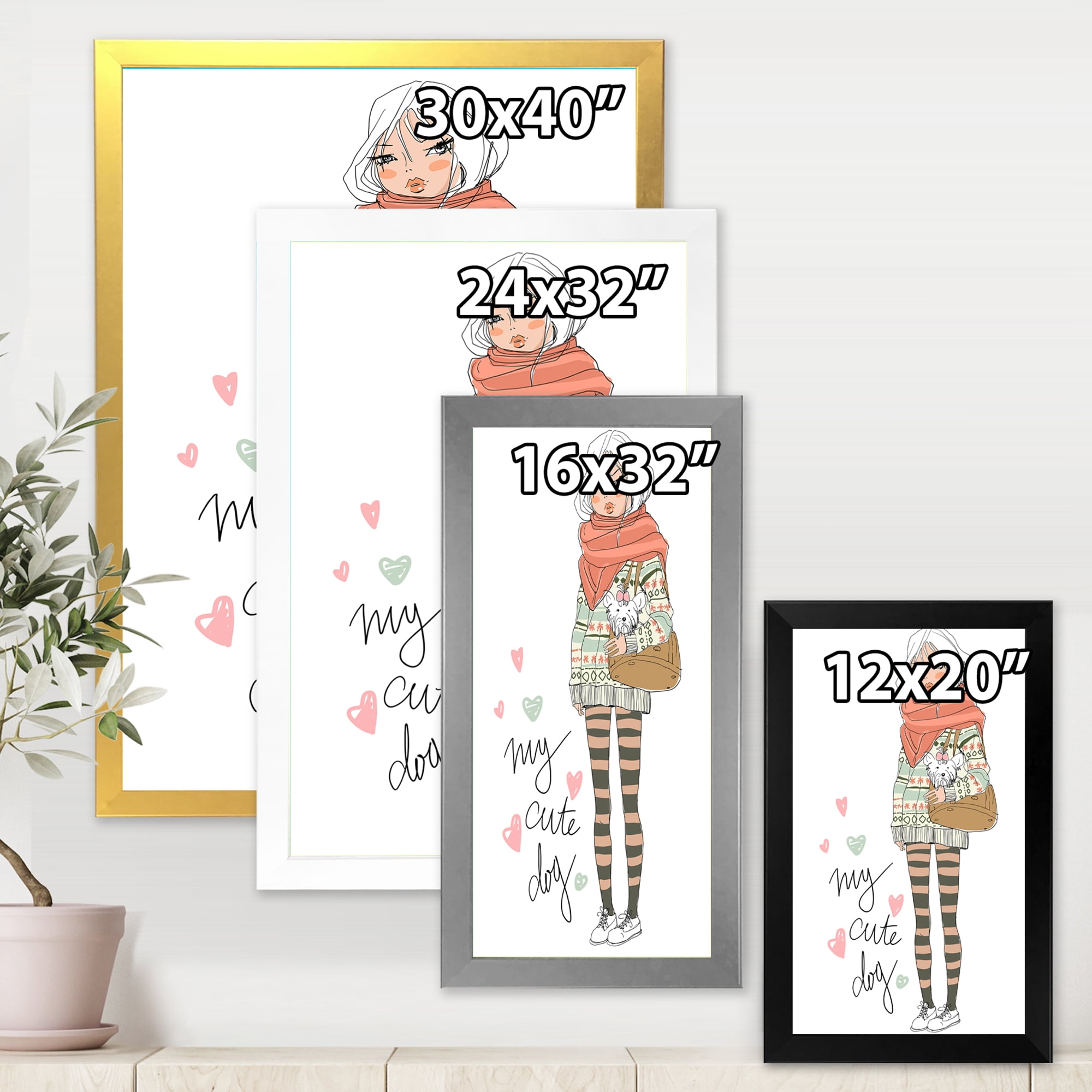 Designart 'My Cute Dog Cute Girl With Dog' Shabby Chic Framed Art Print
