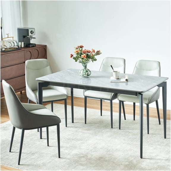 JERFIT 8-Person Sintered Stone Dining Table with Metal Legs, Modern Glossy Surface Kitchen Table for Family Gatherings, Black and Gray