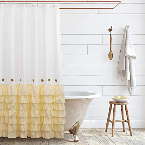 Lush Decor Ella Lace Ruffle Textured Shower Curtain, 72x72, Blue 