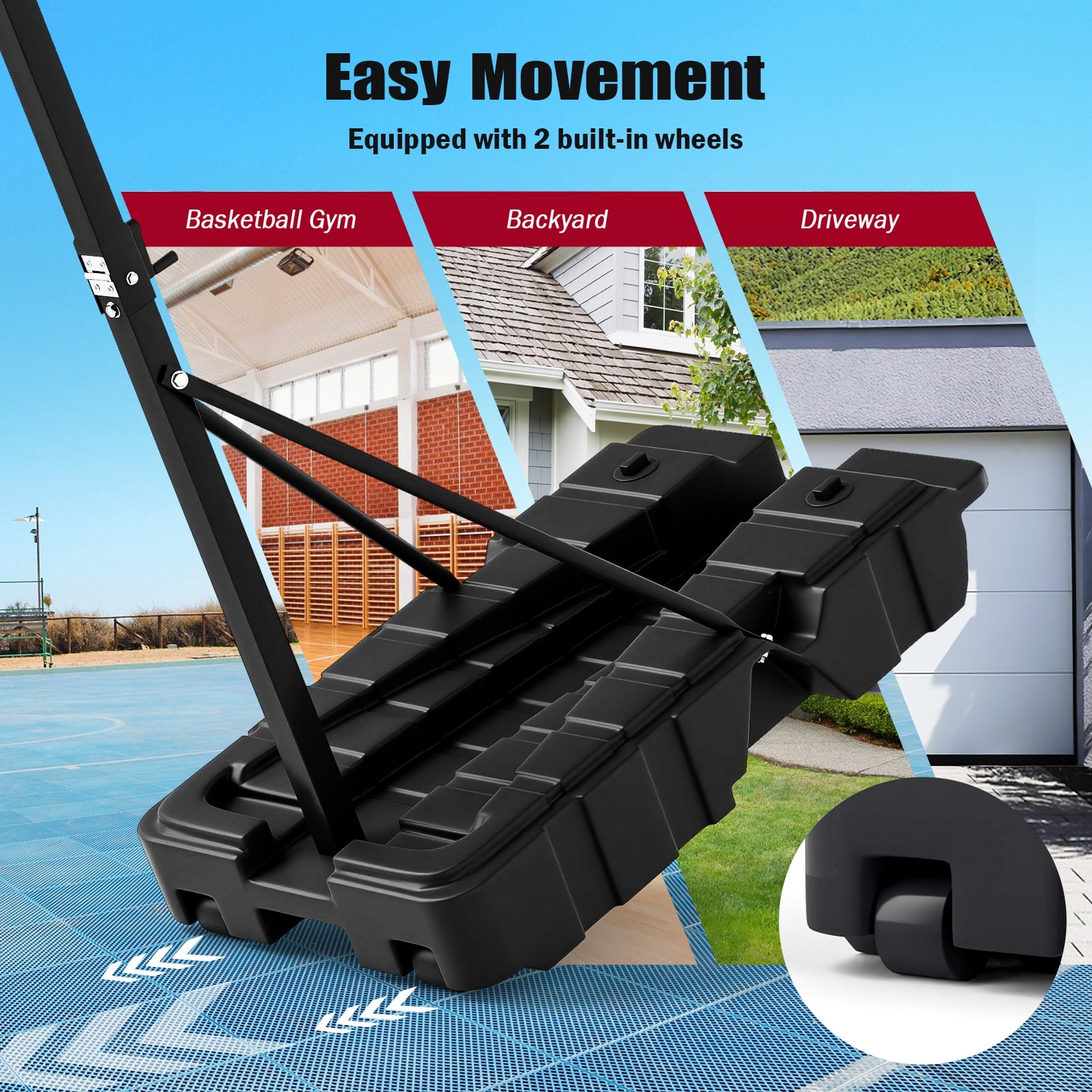 Patiojoy Foldable Basketball Hoop Stepless Adjustable Basketball Stand w/Stable Weighted Base
