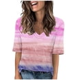 thumbnail image 2 of Hrsba Womens Fashion Tees Floral Print 3/4 Sleeve V Neck Shirt Loose Summer Casual Ladies Top Comfortable Daily Wear, 2 of 4