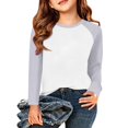 thumbnail image 4 of YunPes Girls Cotton T-Shirt Contrast Raglan Long Sleeve Crewenck Tops Youth Casual Versatile Baseball Tees 3-13 Years, 4 of 5