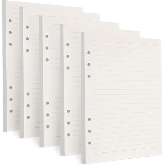 225 Sheets A6 Lined refill paper, White 100gsm Ruled Pages, 6 Hole Punched, 225Sheets/500 Pages, 3.75 x 6.75 Inch