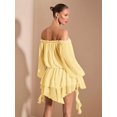 thumbnail image 2 of Elegant Yellow Off Shoulder Ruffle Mini Dress With Puff Sleeves And Asymmetric Hem, 2 of 8
