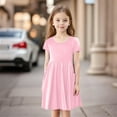 thumbnail image 6 of TQWQT Girls Dresses Size 10-12 Short Sleeve A Line Sundress Size 10-12 Pink Plain Tween Girls T-Shirt Dress Kids Crewneck Cute Swing Dresses Trendy Summer T-Shirt Dress with Pockets Pink 120, 6 of 8