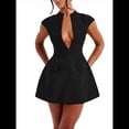 thumbnail image 1 of Vestido Mini de Verano Sexy para Mujer, con Mangas , Escote en V Profundo y Cremallera, Corte A, Ajustado, para Fiesta Negro M, 1 of 7