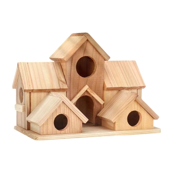 tamizeot Wooden Bird House Bluebird Finch 3 Hole Outdoor Hanging Birdhouse Bird Families Hummingbird Nesting For Garden Courtyard