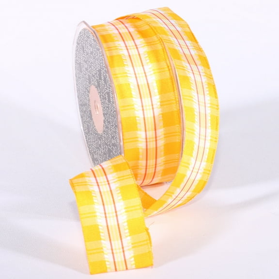 The Ribbon People Orange and White Summer Plaid Wired Craft Ribbon 1.5" x 27 Yards