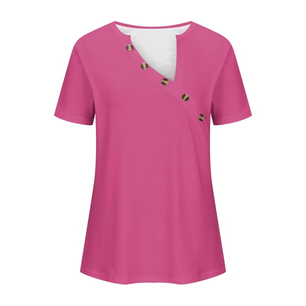 T-Shirt Femme Été à Boutons Col V Manches Courtes - Haut Rayé Ample Et Confortable, Idéal Pour Tous Les Jours