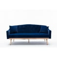 thumbnail image 1 of Mid-Century Upholstered Loveseat Sofa Velvet Tufted Sleeper with 2 Pillows, 2 Seater Couch Accent Adjustable Sofa Bed with Rose Gold Metal Legs for Small Spaces, Navy Blue, 1 of 8
