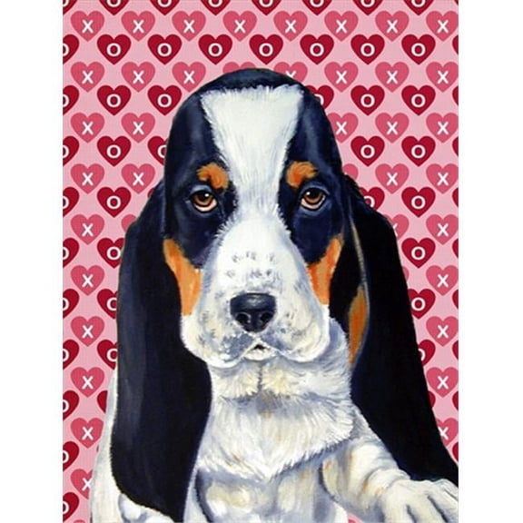 11 x 15 in. Basset Hound Hearts Love And Valentines Day Portrait Flag Garden Size