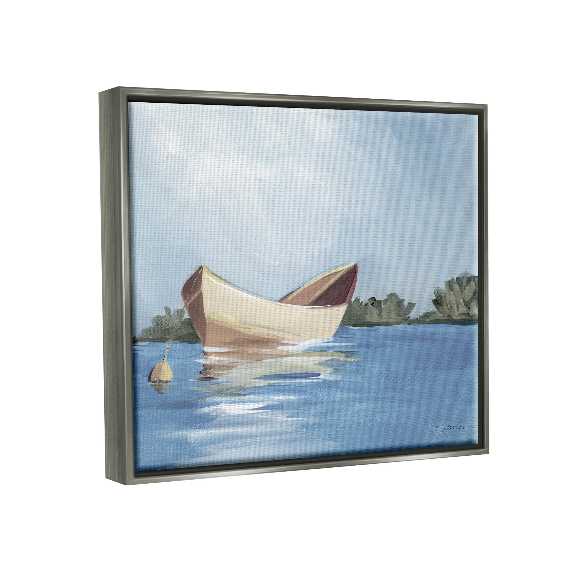 Stupell Industries Boat Floating on Lake Transportation Painting Gray Floater Framed Art Print Wall Art, 31 x 25