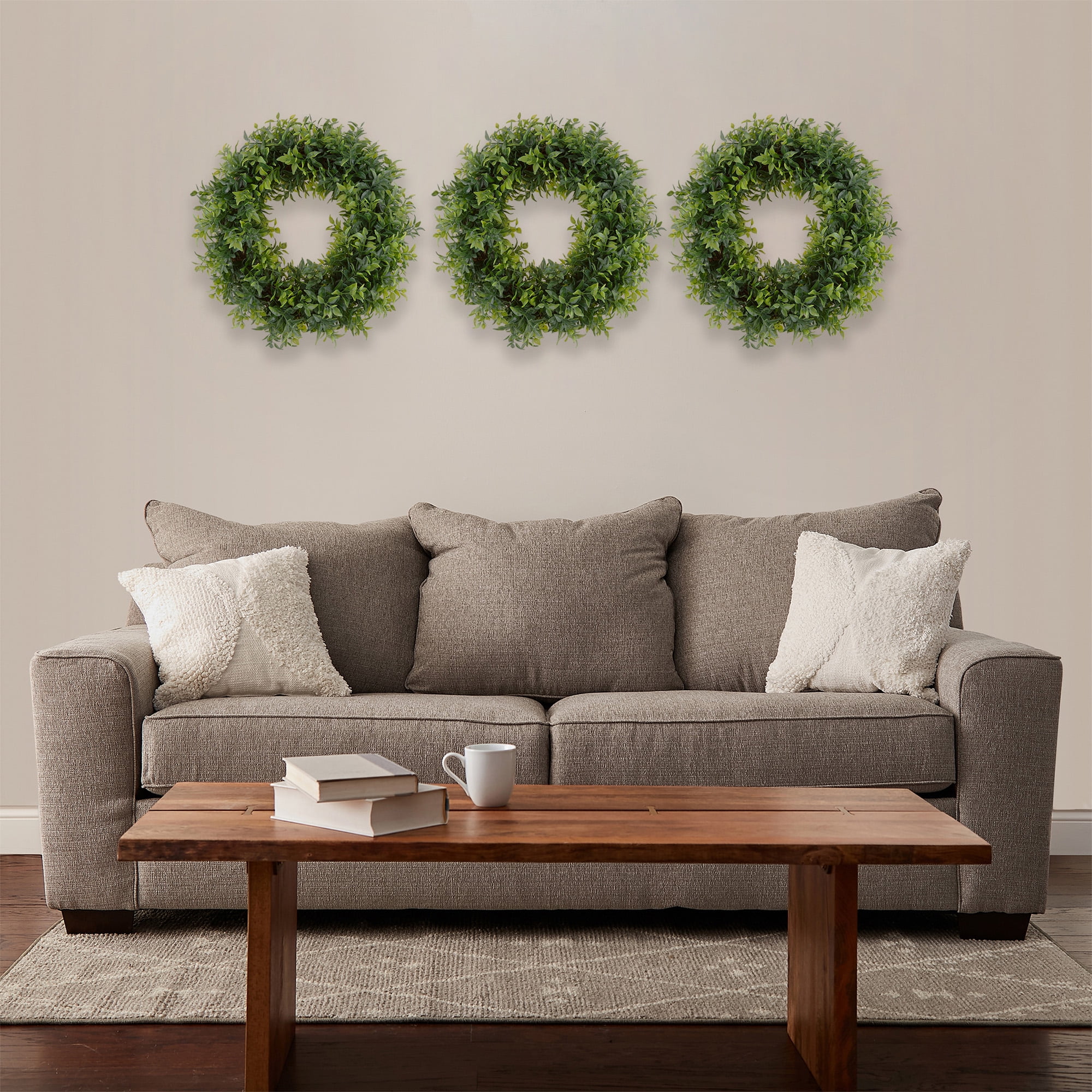 Pure Garden 11.5-inch Artificial Opal Basil Leaf Wreath for Front Door and Entryway Decor