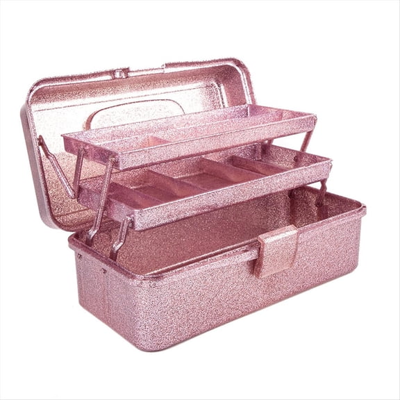 New Arrivals Glitter Pink & Craft Tool Storage Box,3-Layer Stackable Carry Tackle Box Sewing Organizer for Art
