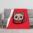 thumbnail image 2 of Cozy Flannel Blanket - Soft Warm Durable Perfect for Sofa Travel Bed & Chair - Cute Cartoon Cat Design with Red Outfit & Blue Gem, 2 of 7