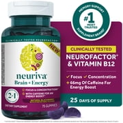 Neuriva Brain + Energy Brain Supplements, Vitamins B12 and Caffeine, Supports Focus and Energy, 75 Count Blackberry Gummies