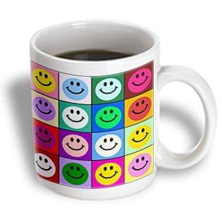 Bright Ceramic - 3dRose Colorful smiley face squares Warhol style - happy rainbow smilies - bright multicolored multicolor, Ceramic Mug, 11-ounce